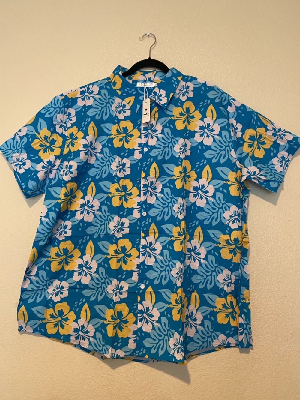 Men's Blue Floral Short-Sleeve Button-Up Shirt - Tropical Print Size XXL